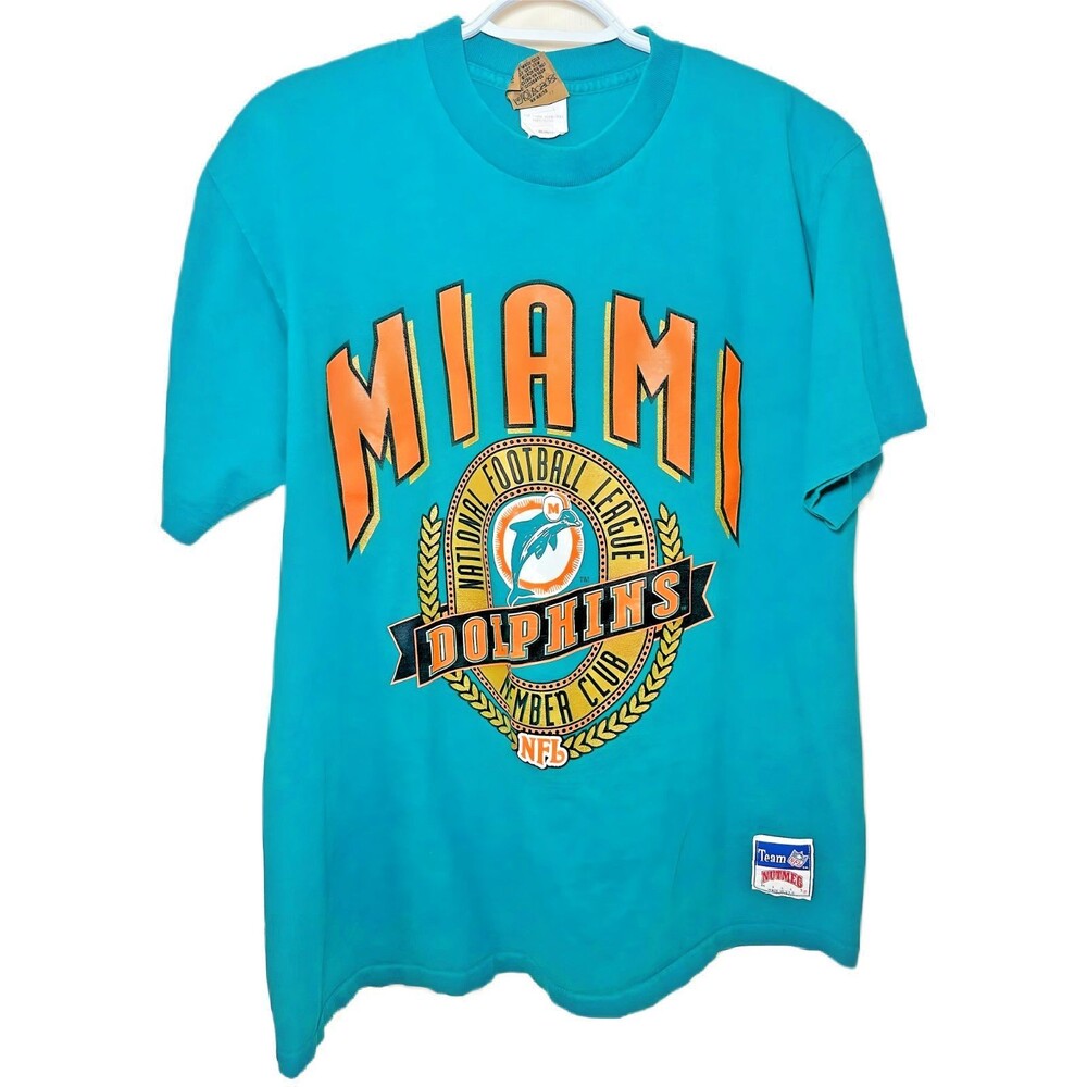 Vintage Single Stitch Nutmeg NFL Miami Dolphins Football Shirt Large 100% Cotton